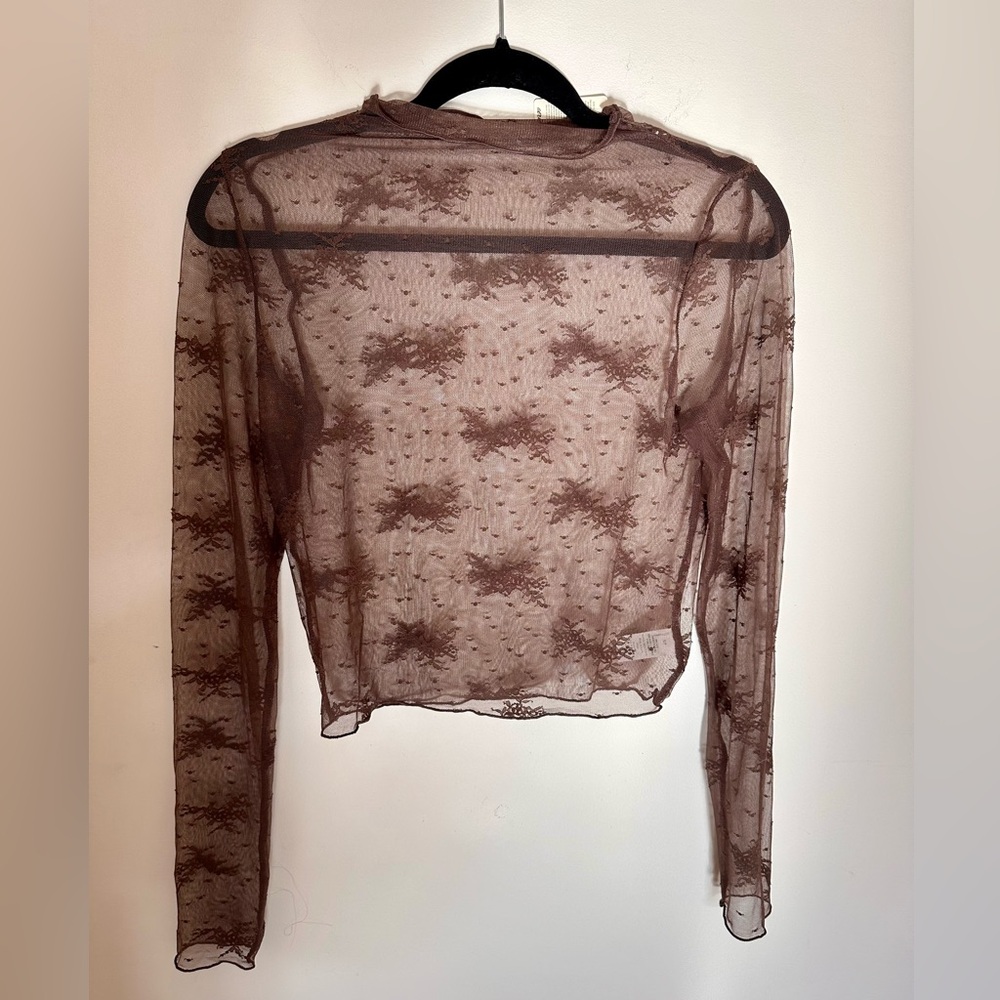 Aerie Sheer Chocolate Lace Blouse